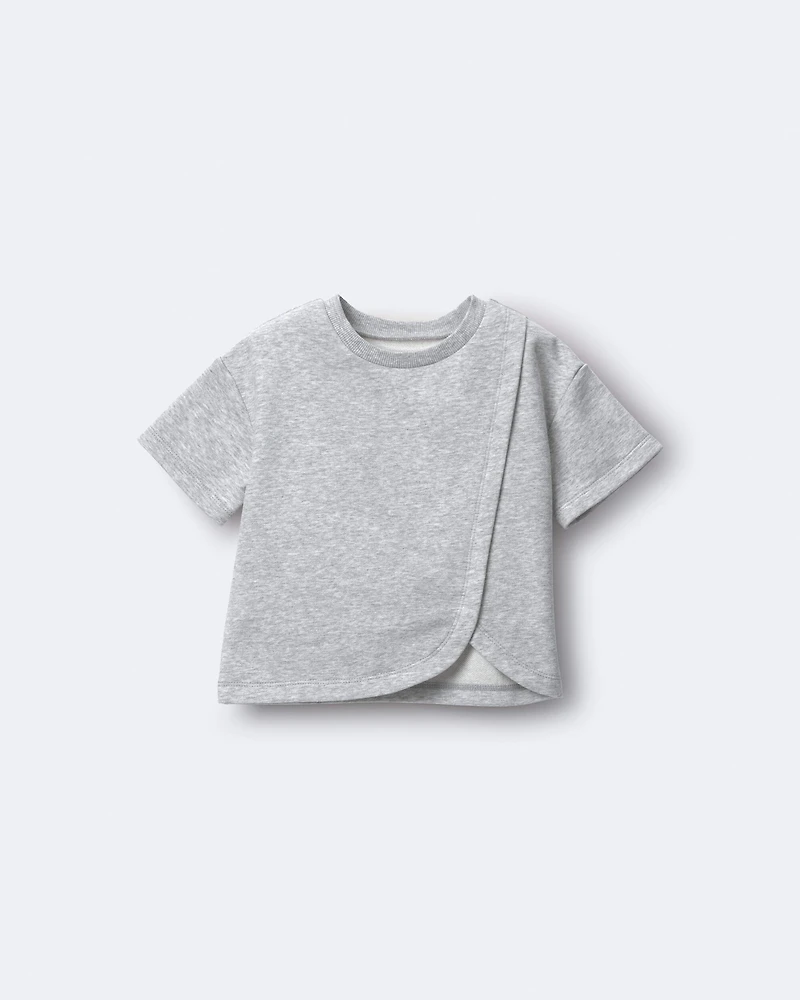 Toddler Girl French Terry Dolphin-Hem Top - Heather Grey