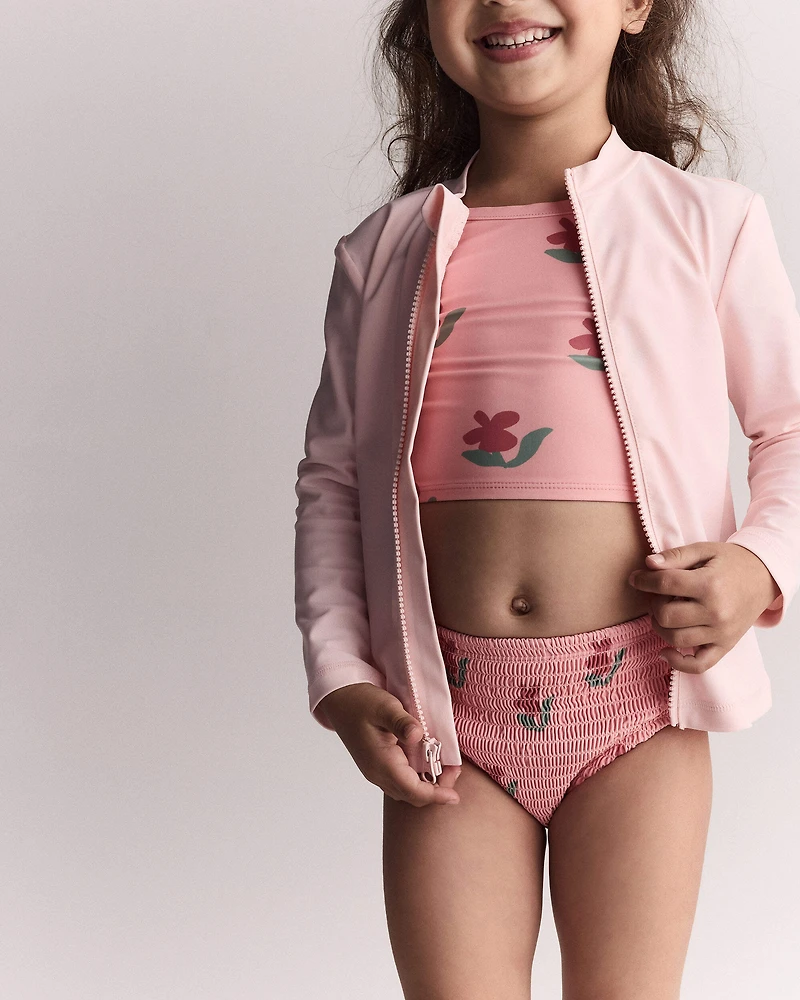 Toddler Girl Smocked Tankini Floral Print - Pink