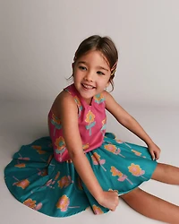 Toddler Girl Reversible Cross-Back Top Floral Print - Hot Pink