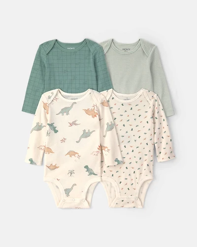 Baby Boy 4-Pack Dinosaur Long-Sleeve Bodysuits - Green/Ivory