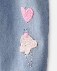 Baby Girl Embroidered Chambray Sleeveless Jumpsuit - Blue