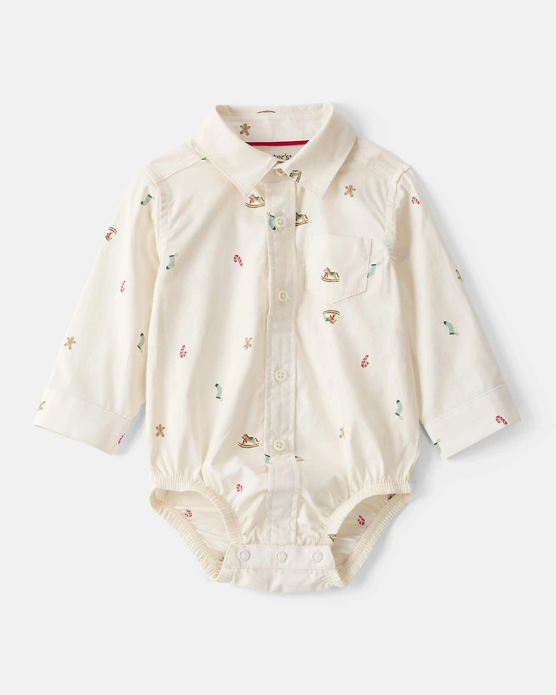 Baby Boy 3-Piece Holiday Print Cotton Long-Sleeve Shirt & Suspender Pant Set - Red/White