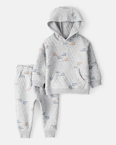 Baby Boy 2-Piece Helicopter Quilted Hoodie & Pant Set - Grey