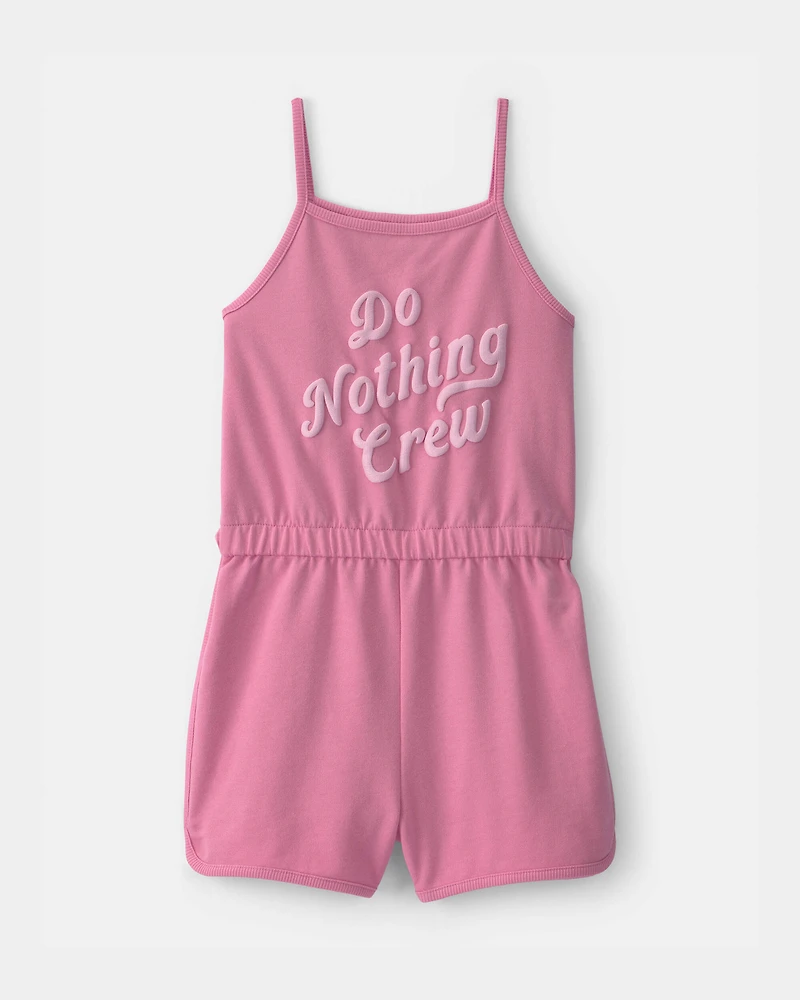 Girls 'Do Nothing Crew' French Terry Romper - Pink