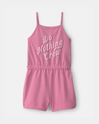 Girls 'Do Nothing Crew' French Terry Romper - Pink