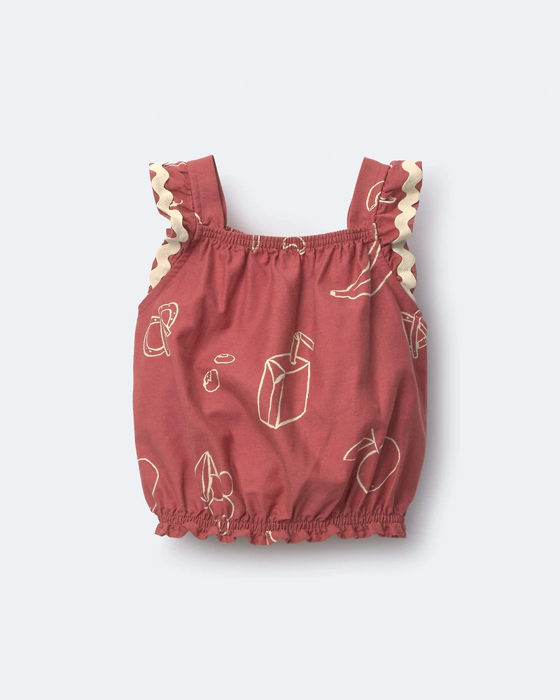 Toddler Girl Ruffle Peplum Top Snack Print - Red