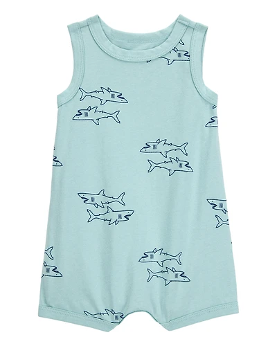 Baby Boy Shark Print Cotton Romper