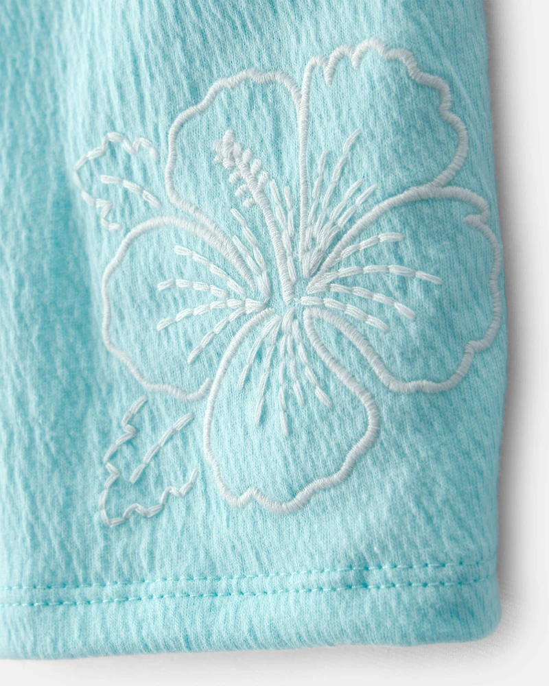 Girls Floral Embroidered Gauze Shorts - Blue