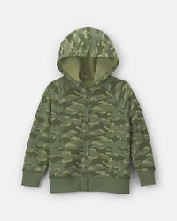 Boys Camo Zip-Up Hoodie - Green