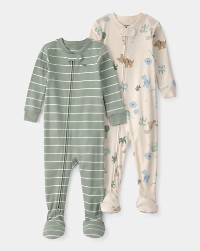 Toddler 2-Pack Dinosaur Snug Fit 1-Piece Pyjama Set - Green/Cream