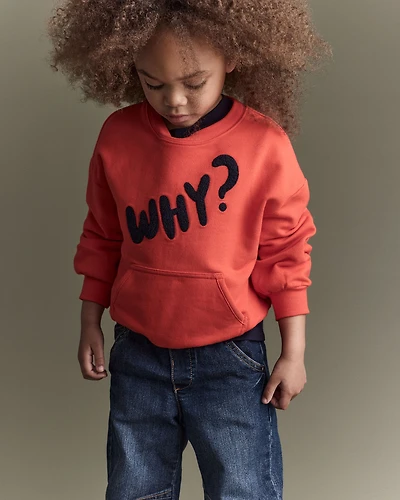 Toddler Why? Graphic Pullover Sweatshirt - Orange