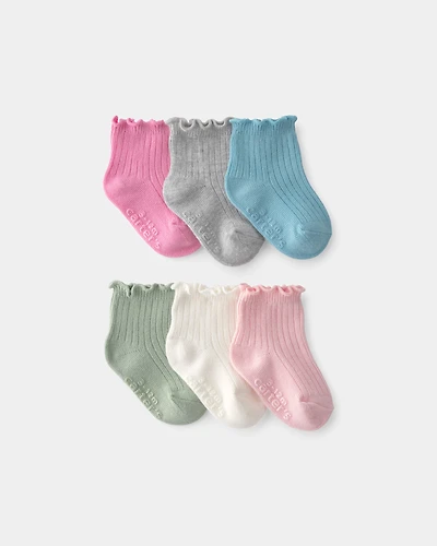 Baby Girl 6-Pack Lettuce Edge Ankle Socks