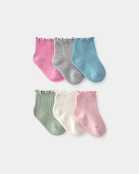 Baby Girl 6-Pack Lettuce Edge Ankle Socks