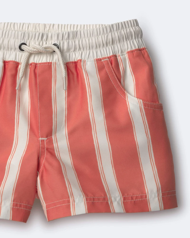 Toddler Boy Striped Swim Trunks - Orange