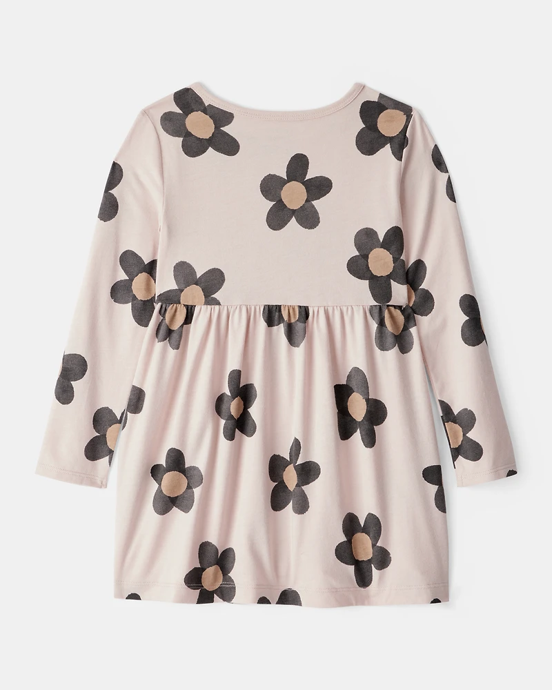 Toddler Girl Floral Print Long-Sleeve Dress - Ivory