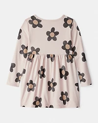 Toddler Girl Floral Print Long-Sleeve Dress - Ivory