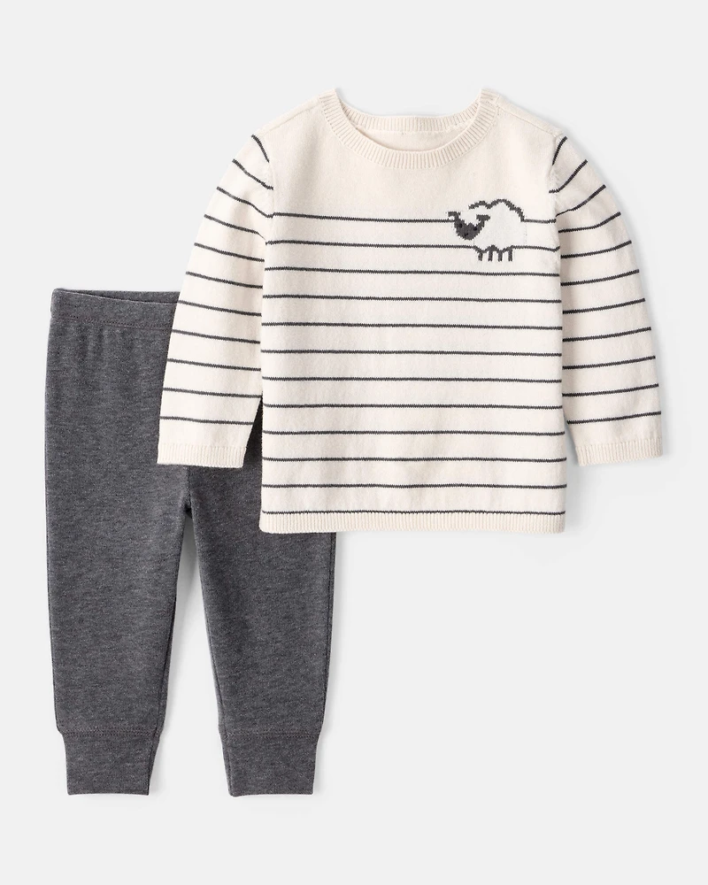 Baby Boy 2-Piece Sheep Striped Long-Sleeve Tee & Pant Set - White/Grey