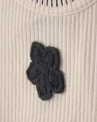 Girls Flower Embroidered Rib Tank Top - Ivory