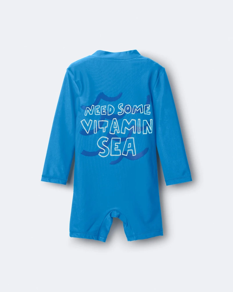 Toddler Boy 'Vitamin Sea' Long-Sleeve 1-Piece Rashguard - Turquoise
