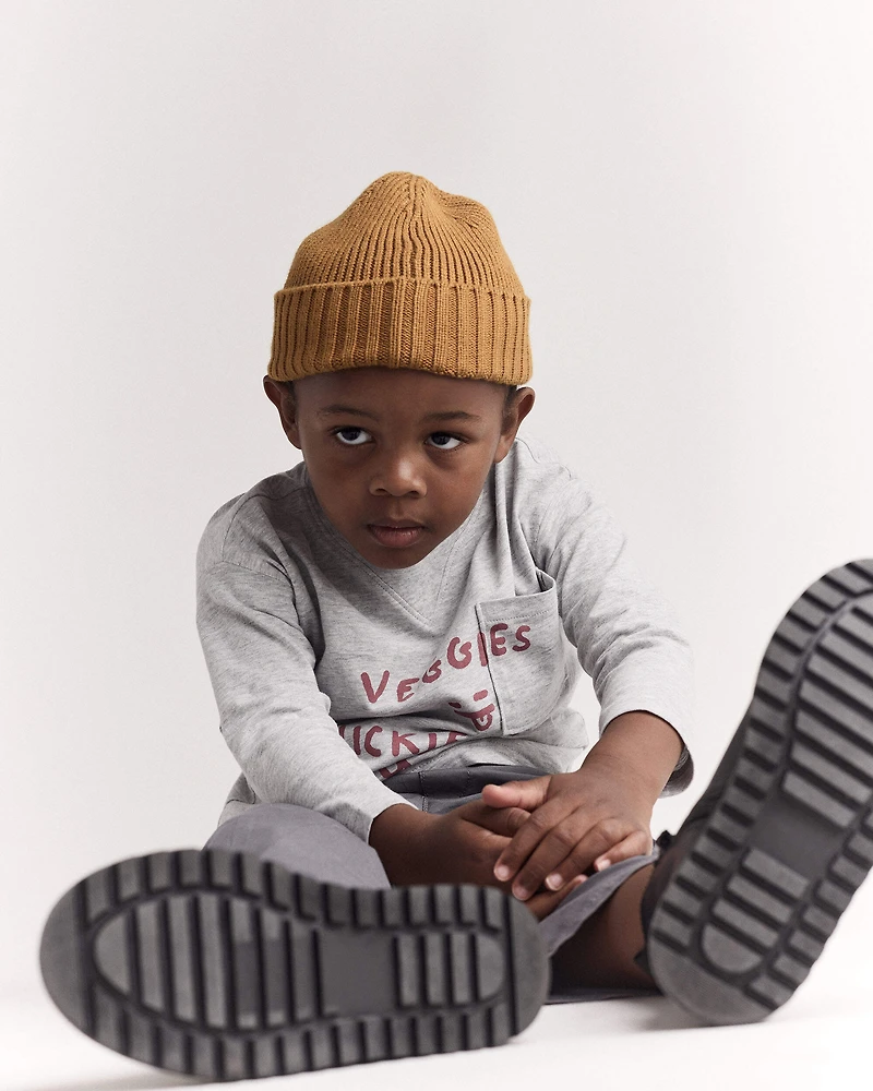 Toddler Chicken Nuggies Long-Sleeve Pocket Graphic Tee - Heather Grey