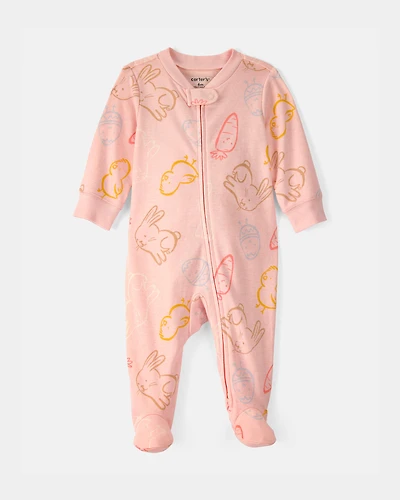 Baby Girl Easter 100% Cotton Sleeper - Pink