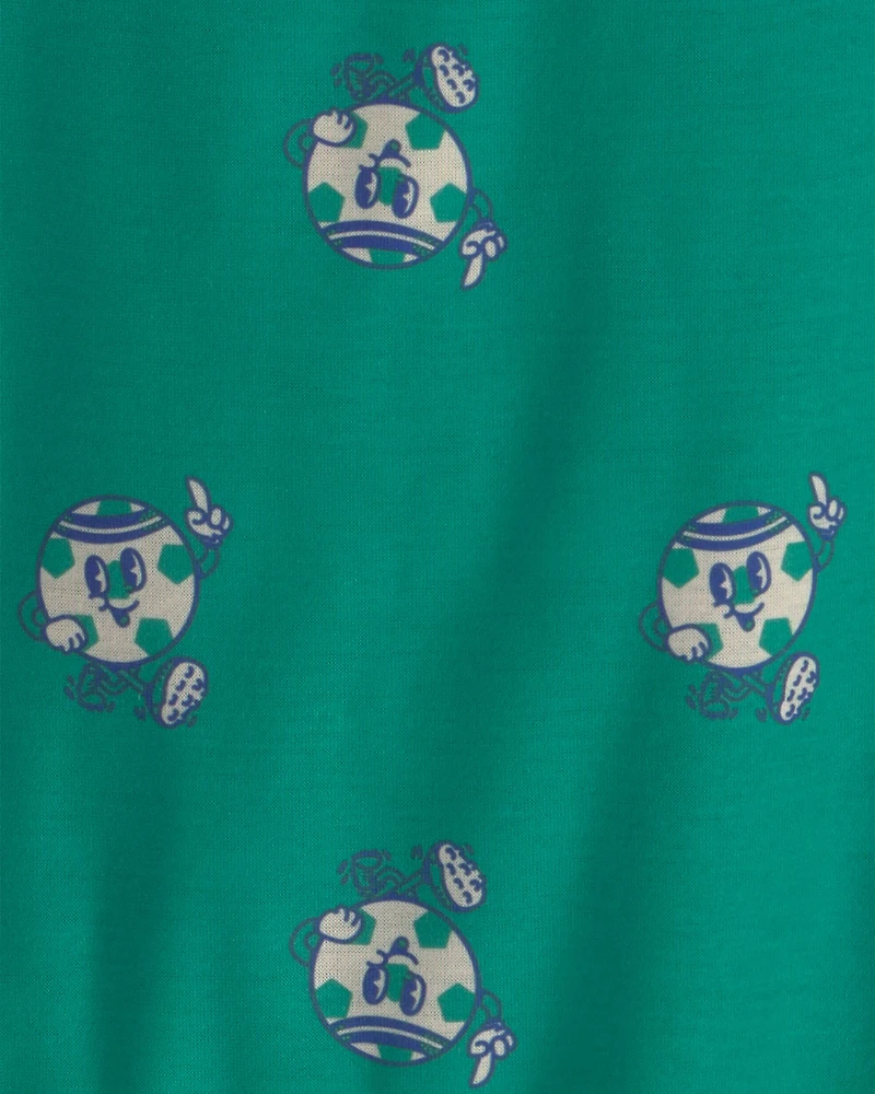 Toddler Boy Soccer Short-Sleeve Loose Fit 2-Piece Pyjama Set - Green/Grey