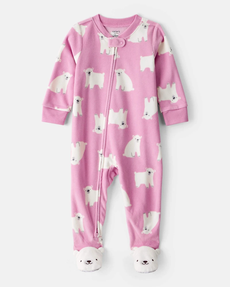 Baby Girl 1-Piece Polar Bear Fleece Footie Pyjama - Pink