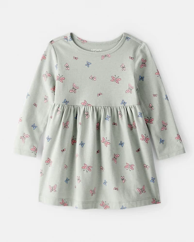 Baby Girl Butterfly Long-Sleeve Knit Dress - Green