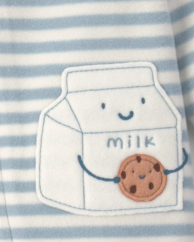 Baby Milk & Cookies Striped Fleece 2-Way Zip Sleepers - Blue