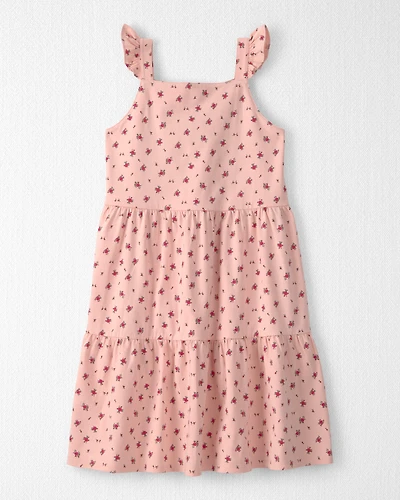 Girls Organic Cotton Tiered Dress Blush Floral Print