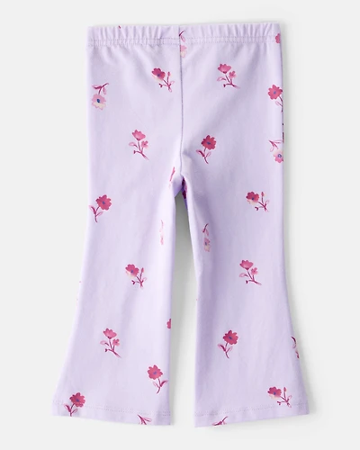 Baby Girl Floral Cotton Flare Pull-On Stretch Leggings - Purple