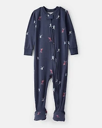 Baby Boy Football Print PurelySoft Long-Sleeve 2-Way Zip 1-Piece pyjamas - Navy Blue