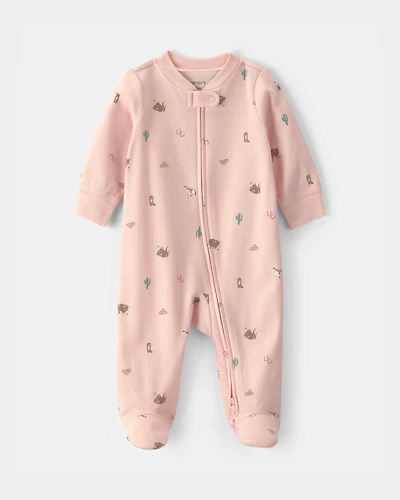 Baby Girl Western 100% Cotton 2-Way Zip Sleeper - Pink