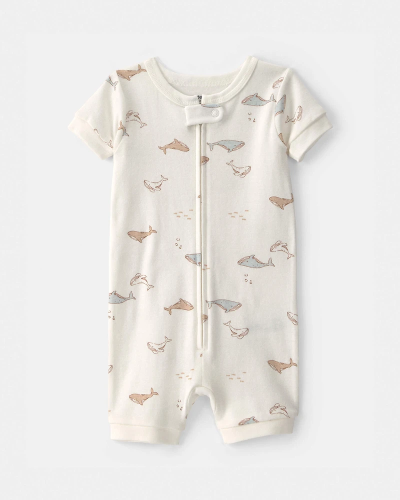 Toddler Whale 100% Cotton 1-Piece Romper Pyjama - Ivory