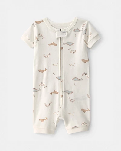 Toddler Whale 100% Cotton 1-Piece Romper Pyjama - Ivory