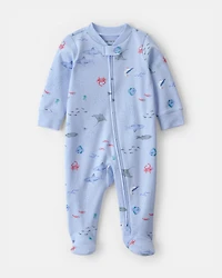 Baby Sea Animals 2-Way 100% Cotton Zip Sleeper - Blue
