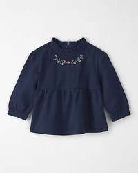 Baby Girl Organic Cotton Embroidered Peplum Top