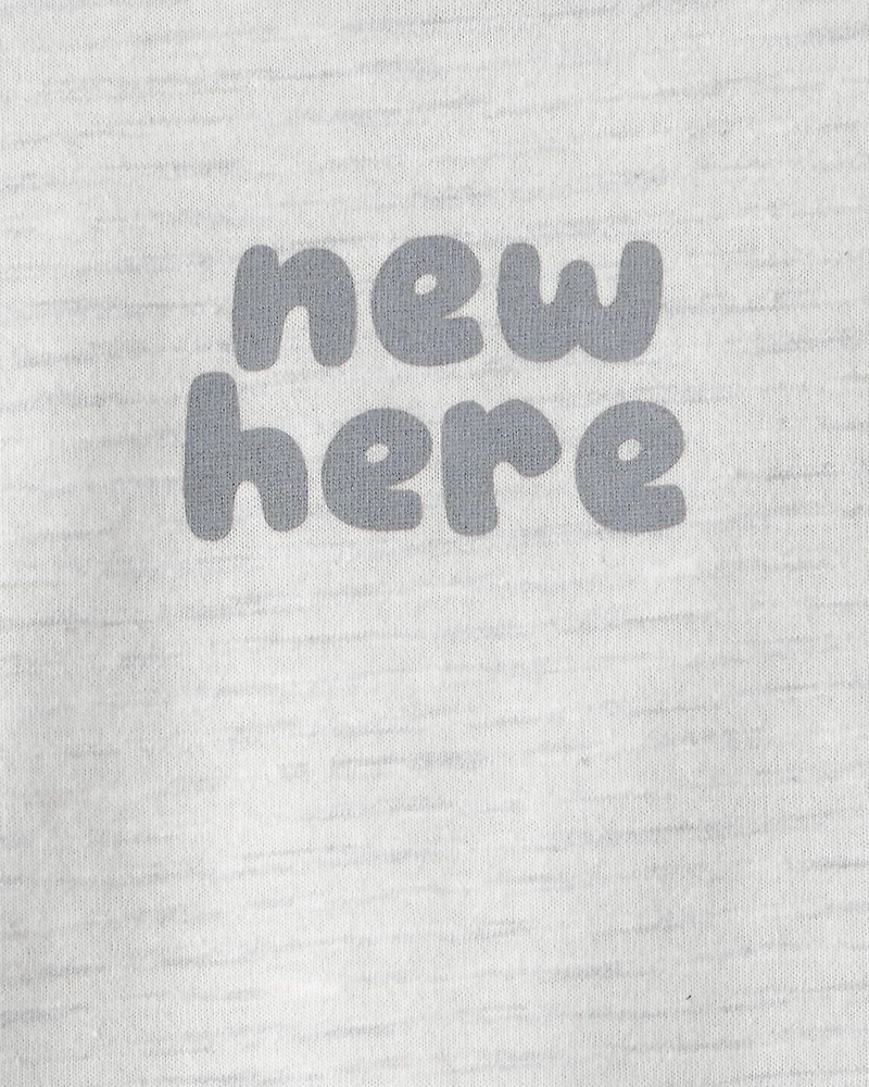 Baby 'New Here' Graphic Bodysuit - Grey