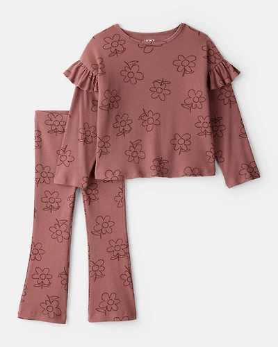 Toddler Girl 2-Piece Floral Cotton Long-Sleeve Tee & Pant Set - Pink