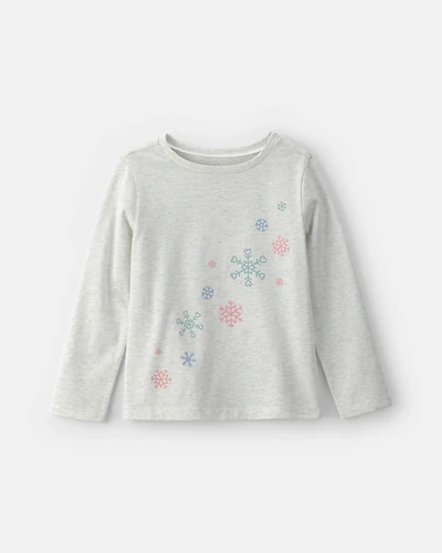 Girls Snowflake Long-Sleeve Graphic Tee - Grey