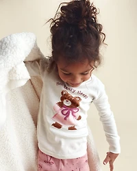 Toddler Girl 4-Piece Bear Varsity 100% Cotton Snug Fit Pyjama Set - Pink/Cream