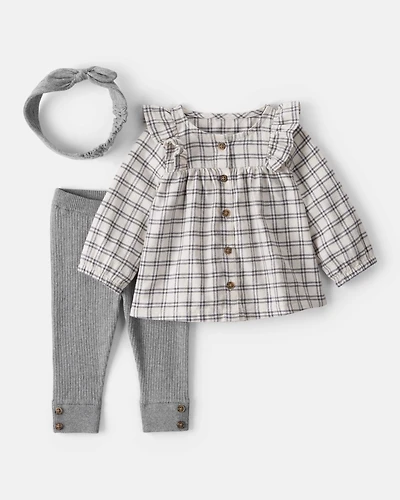 Baby Girl 3-Piece Plaid Top, Pant & Headband Set