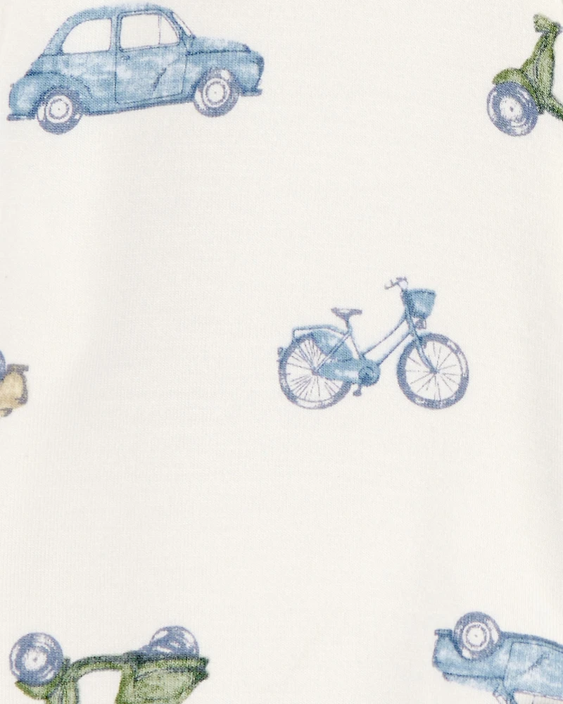 Baby Boy Car Print 2-Way Zip PurelySoft Sleeper Pyjamas - Ivory
