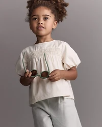 Toddler Girl Smocked Bubble Sleeve Top - Cream