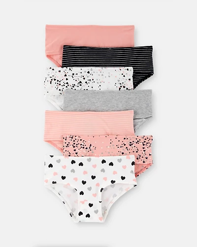 Girls 7-Pack Heart Print Brief Underwear - Black/White/Orange