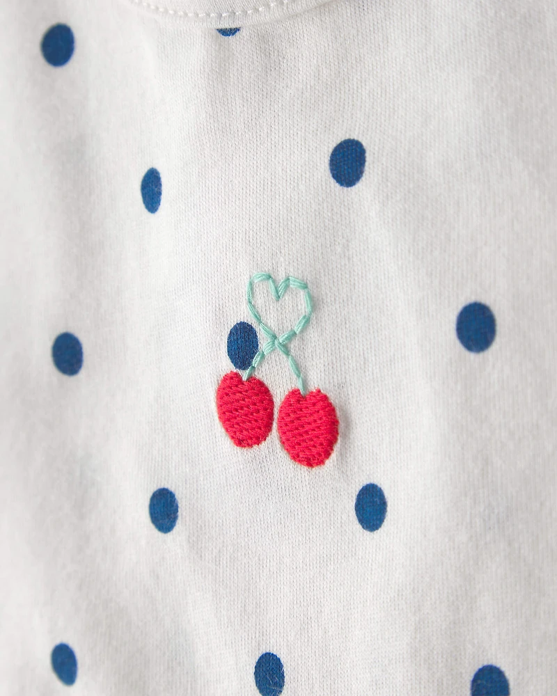 Baby Girl 2-Piece Cherry Polka Dots Short-Sleeve Bodysuit & Short Set - White/Blue