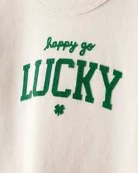 Baby St. Patrick's Day Lucky French Terry Long-Sleeve Jumpsuit - White