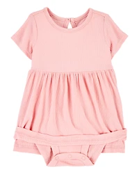 Baby Girl Solid Bodysuit Dress - Pink
