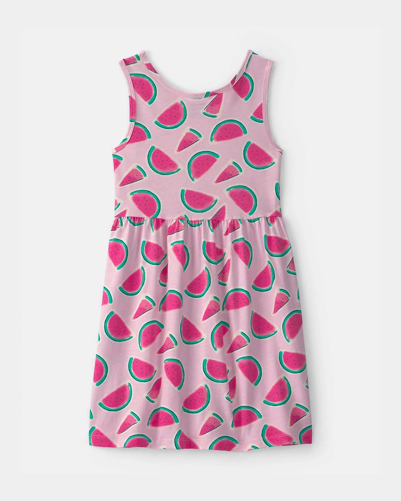 Girls Watermelon Sleeveless Knit Dress - Pink