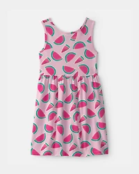 Girls Watermelon Sleeveless Knit Dress - Pink